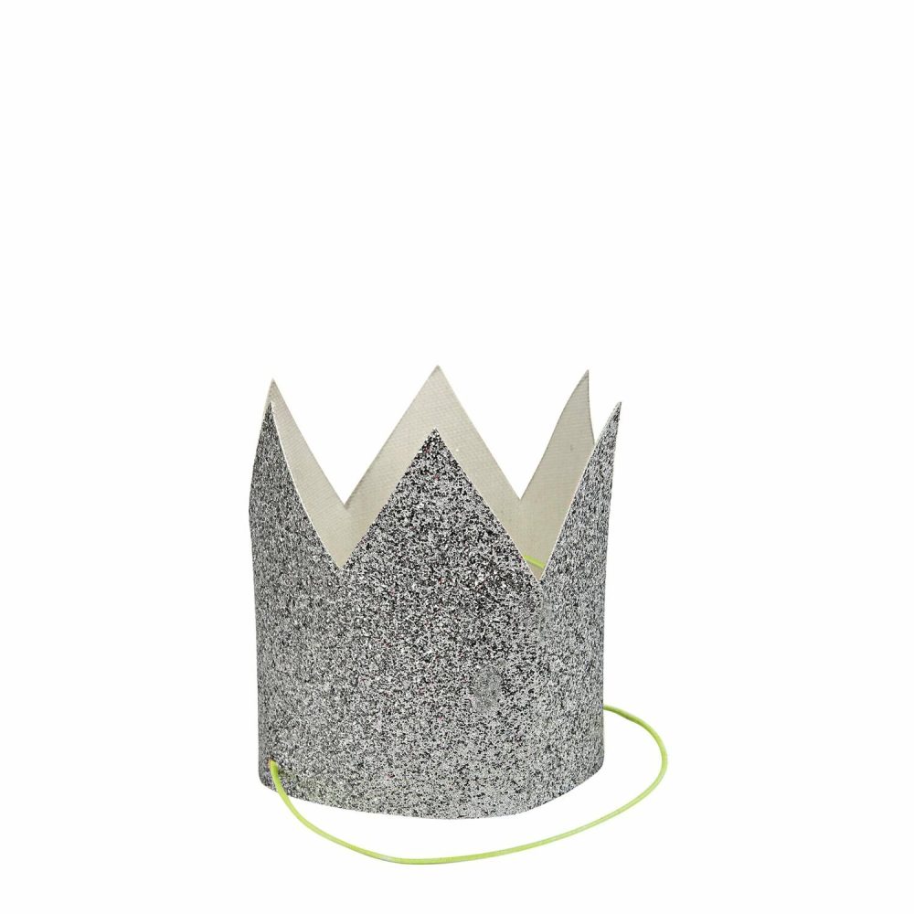 Crowns & Headwear | Mini Silver Glitter Crowns (X 8) Costumes & Dress Up Crowns & Headwear