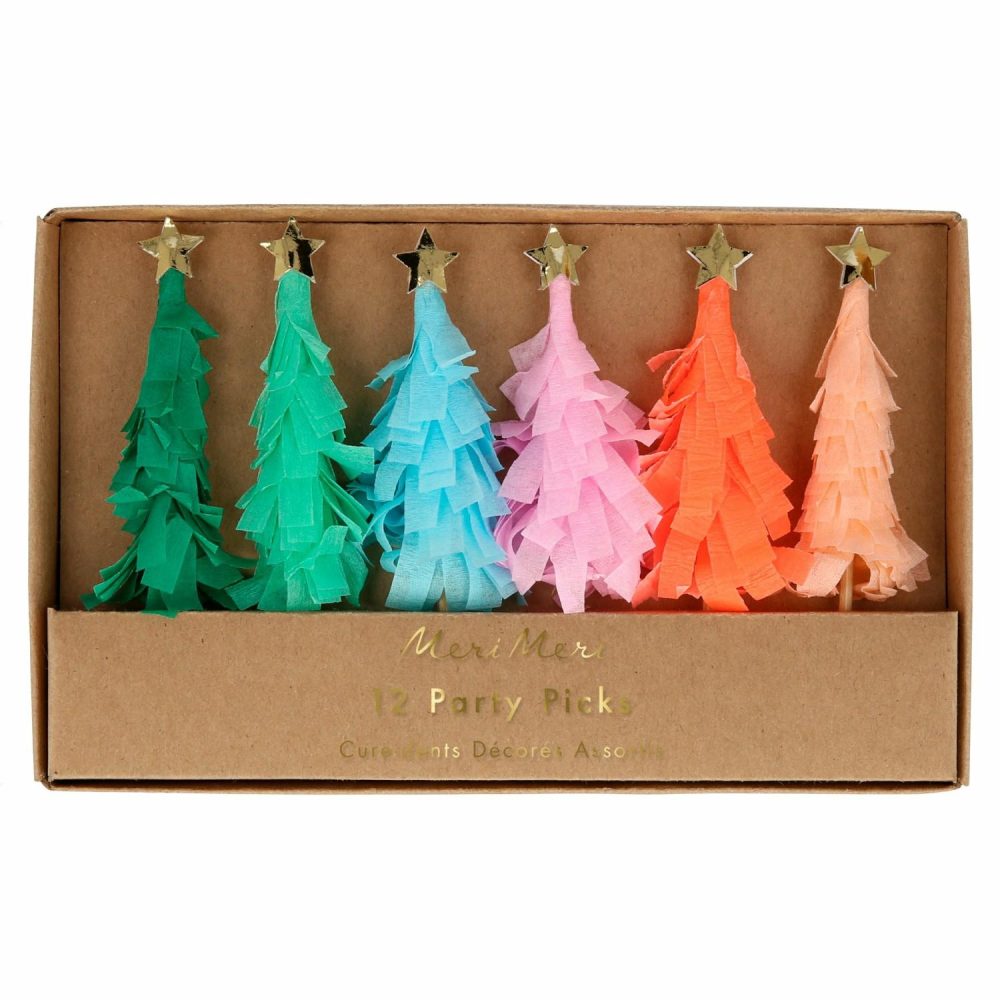 Cutlery | Rainbow Fringed Tree Party Picks (X 12) Cutlery Cutlery