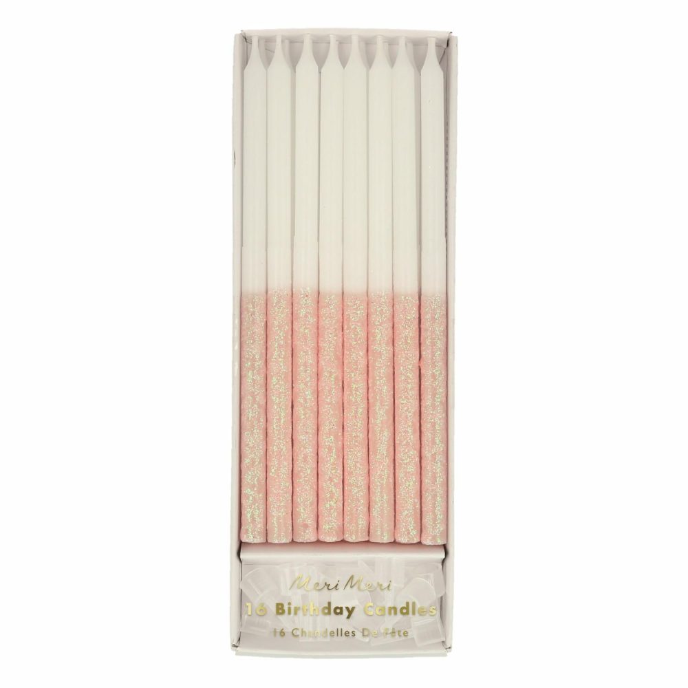 Glitter Candles | Pale Pink Glitter Dipped Candles (X 16) Candles Glitter Candles