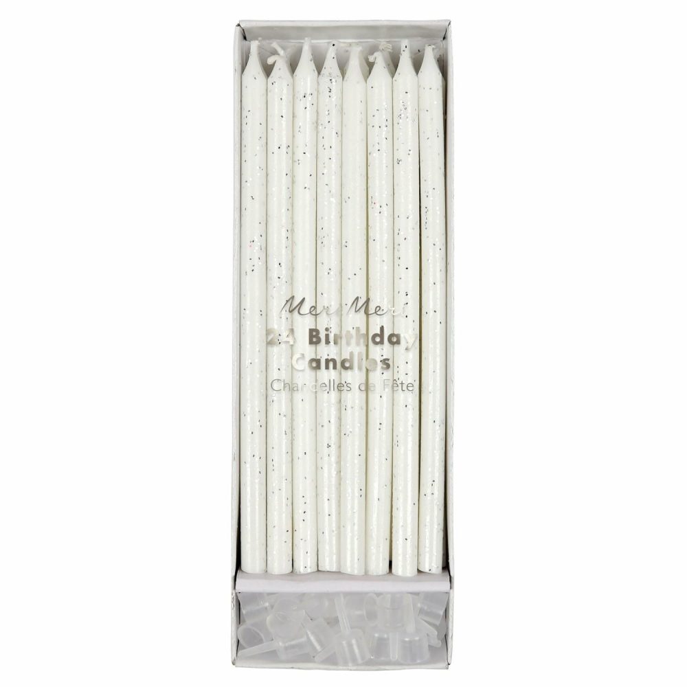 Glitter Candles | Silver Glitter Candles (X 24) Candles Glitter Candles