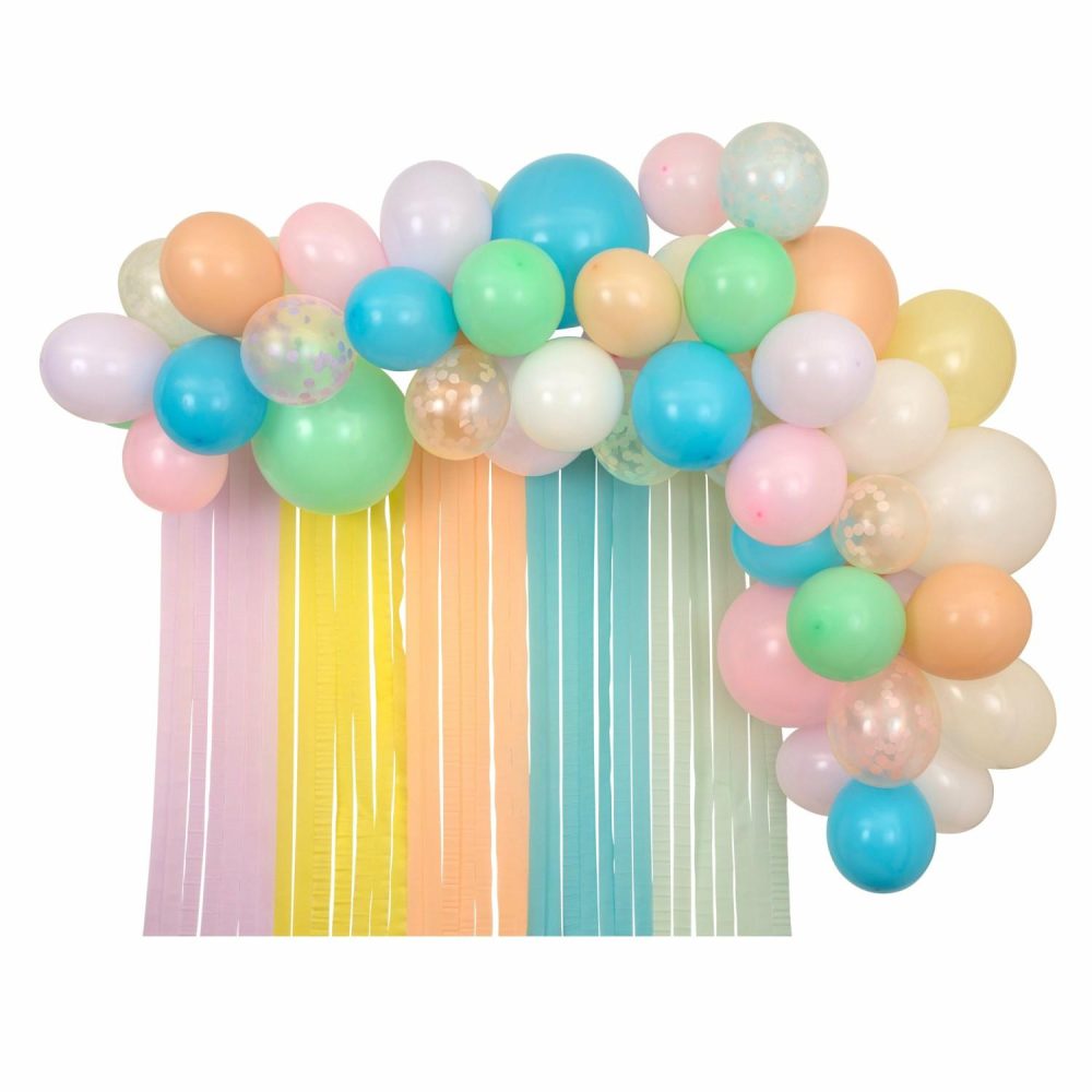 Hanging Party Backdrops | Pastel Balloon & Streamer Garland (X 50 Balloons) Party Decorations Hanging Party Backdrops