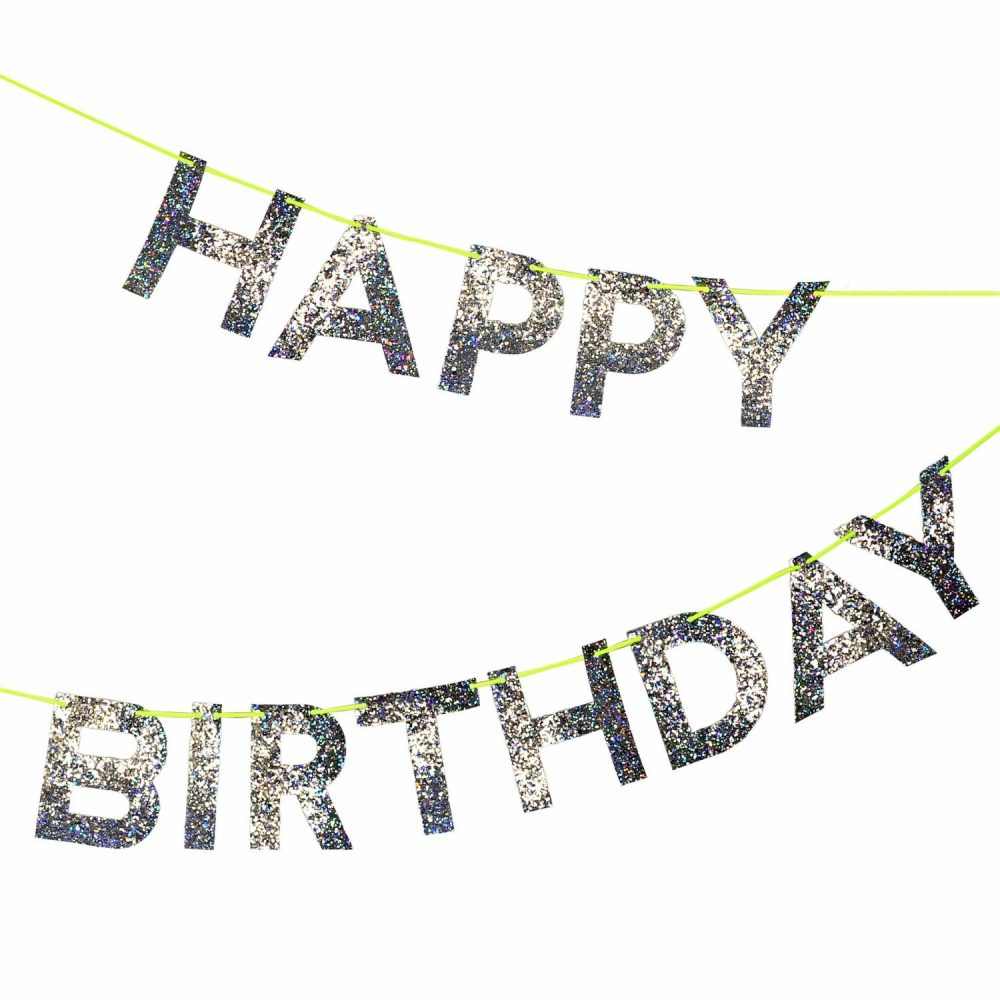 Happy Birthday Banners | Silver Happy Birthday Garland Party Decorations Happy Birthday Banners