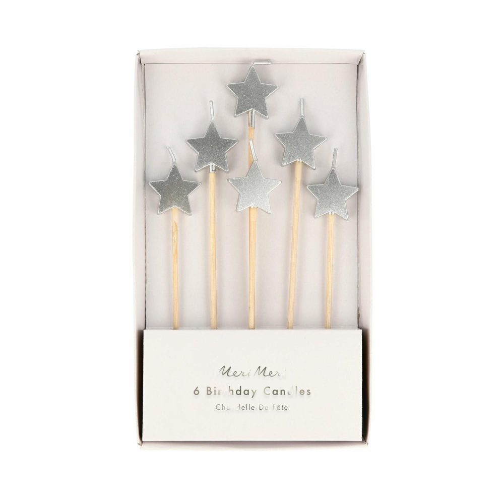 Novelty Shaped Candles | Silver Star Candles (X 6) Candles Novelty Shaped Candles