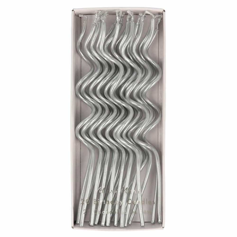 Novelty Shaped Candles | Silver Swirly Candles (X 20) Candles Novelty Shaped Candles