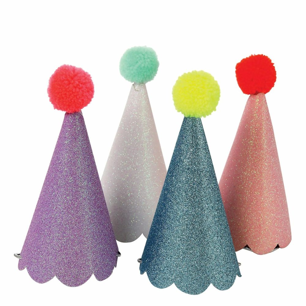 Party Hats | Glitter Pompom Party Hats (X 8) Party Hats Party Hats