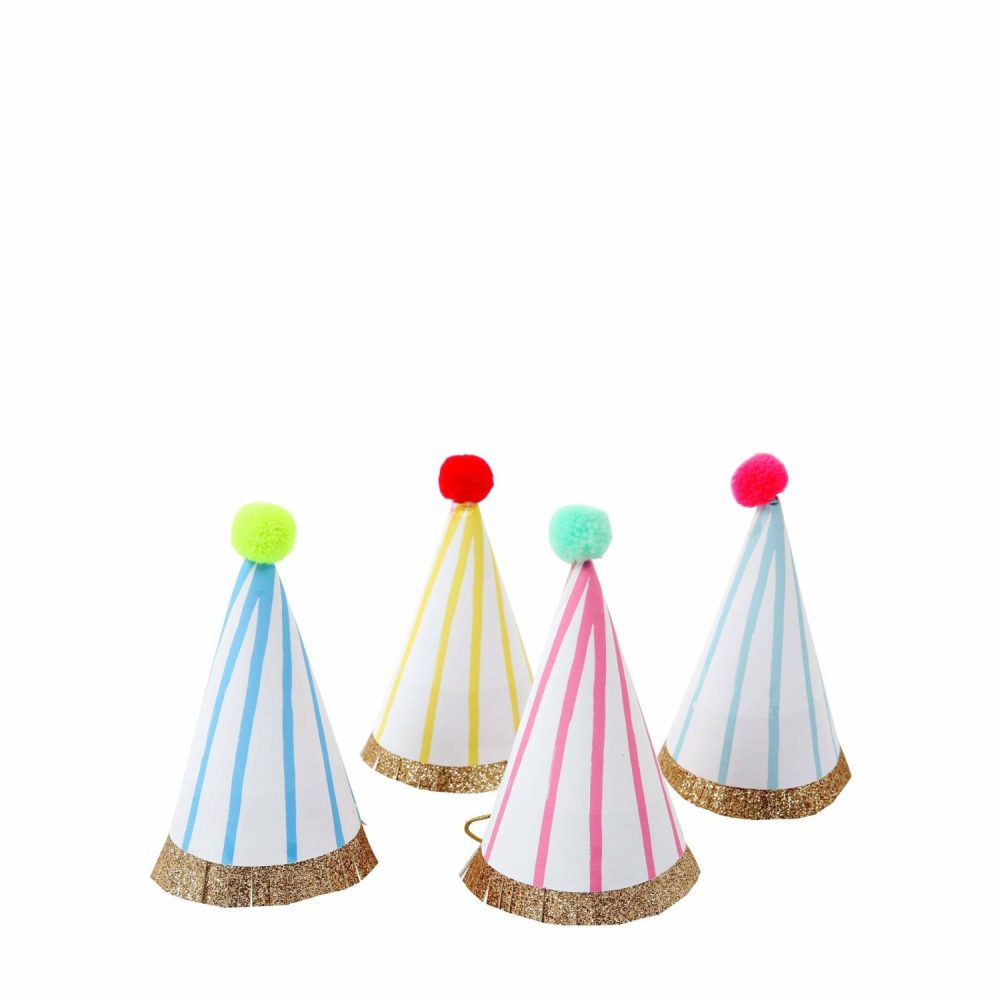 Party Hats | Stripe Pompom Mini Party Hats (X 8) Party Hats Party Hats