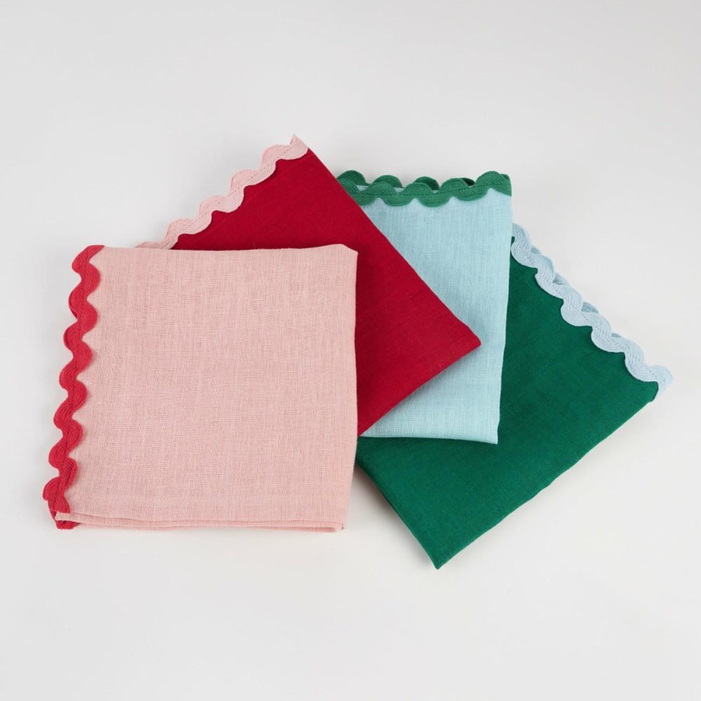 Plates, Cups & Napkins | Assorted Ric Rac Fabric Napkins (X 4) Party Supplies Plates, Cups & Napkins