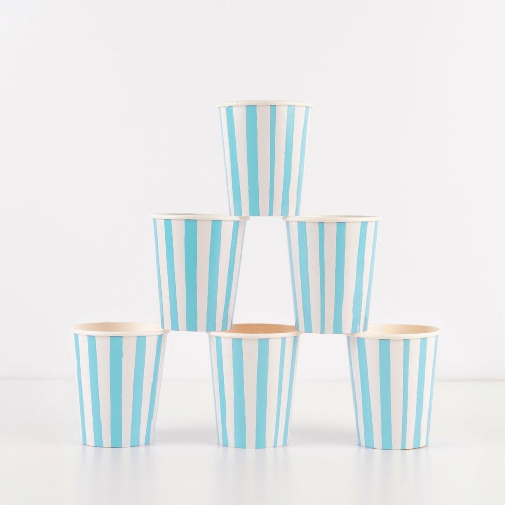 Plates, Cups & Napkins | Blue Stripe Cups (X 8) Party Supplies Plates, Cups & Napkins