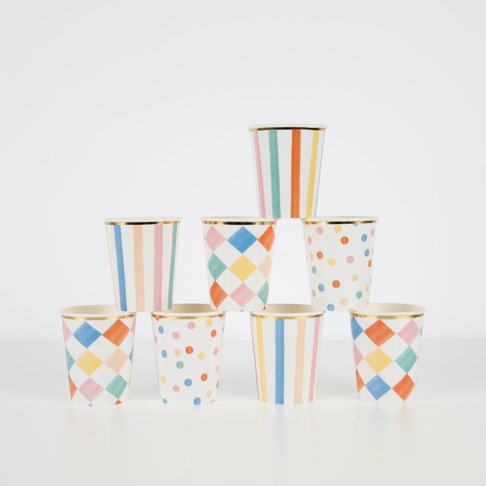 Plates, Cups & Napkins | Colorful Pattern Cups (X 8) Party Supplies Plates, Cups & Napkins