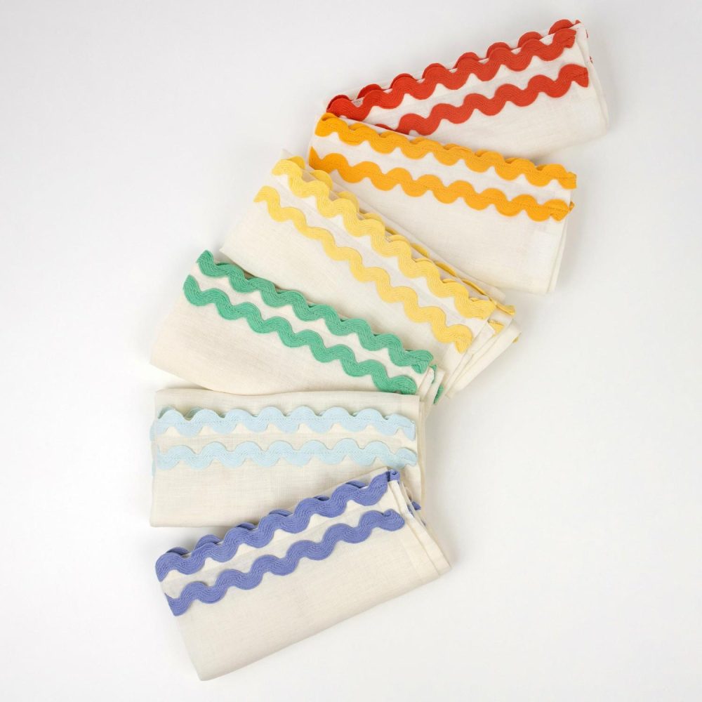 Plates, Cups & Napkins | Colorful Ricrac Fabric Napkins (X 6) Party Supplies Plates, Cups & Napkins