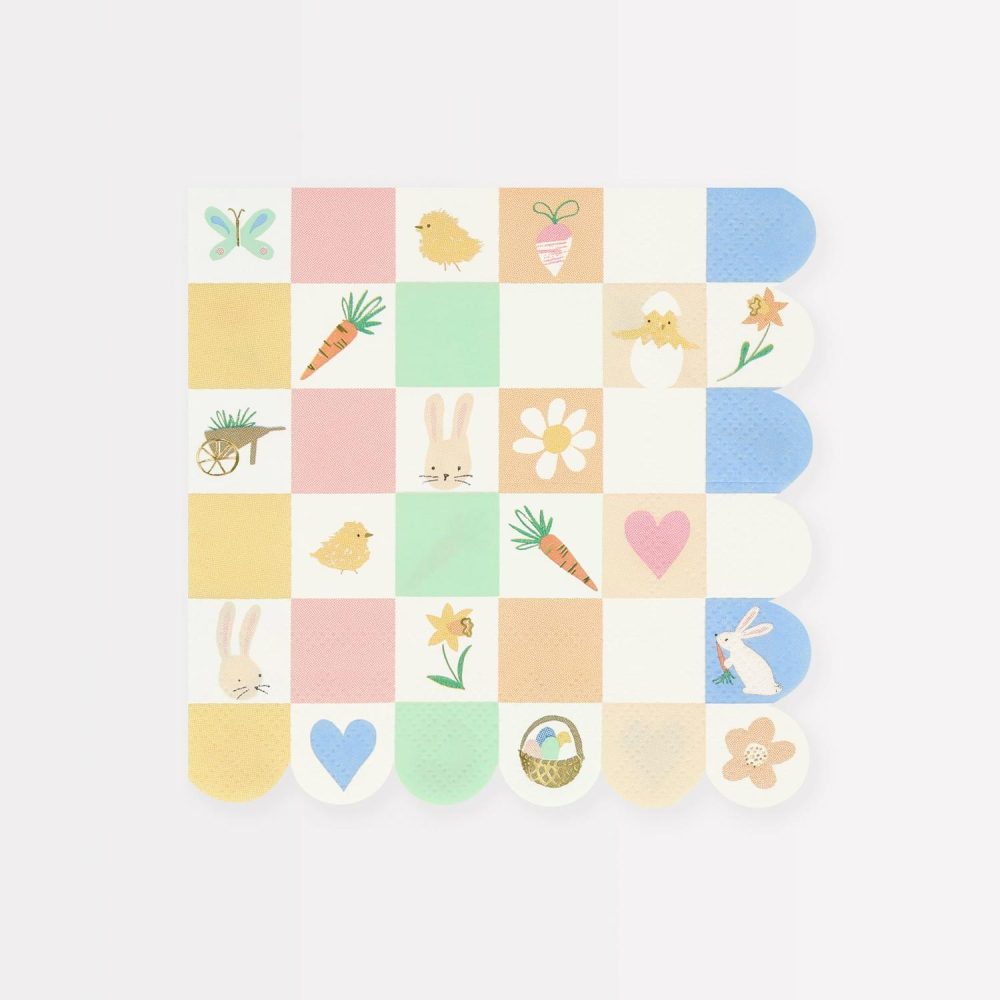 Plates, Cups & Napkins | Easter Icon Checkerboard Large Napkins (X 16) Party Supplies Plates, Cups & Napkins