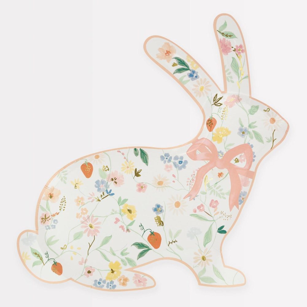 Plates, Cups & Napkins | Elegant Floral Bunny Shaped Plates (X 8) Party Supplies Plates, Cups & Napkins