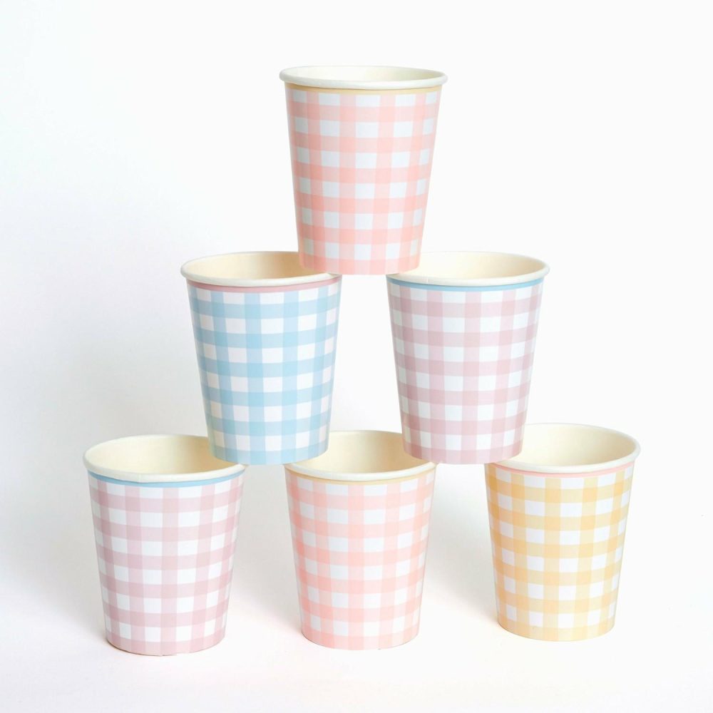 Plates, Cups & Napkins | Gingham Cups (X 12) Party Supplies Plates, Cups & Napkins