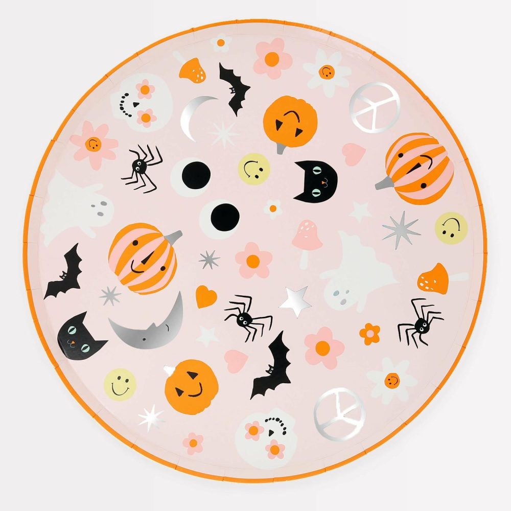 Plates, Cups & Napkins | Groovy Halloween Icon Dinner Plates (X 8) Party Supplies Plates, Cups & Napkins