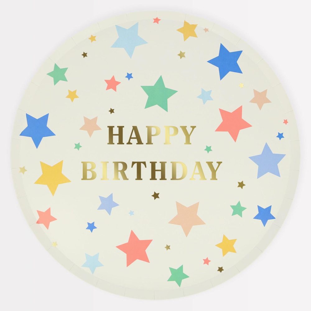 Plates, Cups & Napkins | Happy Birthday Stars Dinner Plates (X 8) Party Supplies Plates, Cups & Napkins