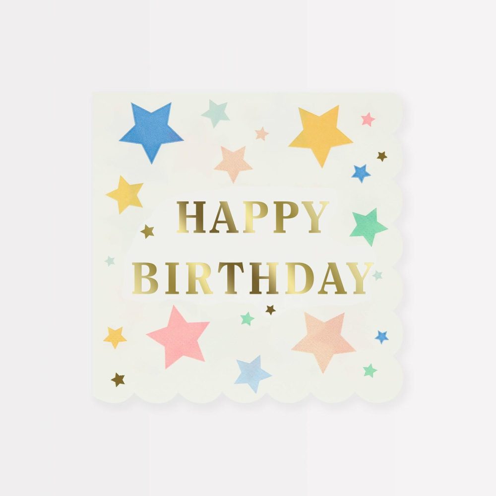 Plates, Cups & Napkins | Happy Birthday Stars Large Napkins (X 16) Party Supplies Plates, Cups & Napkins