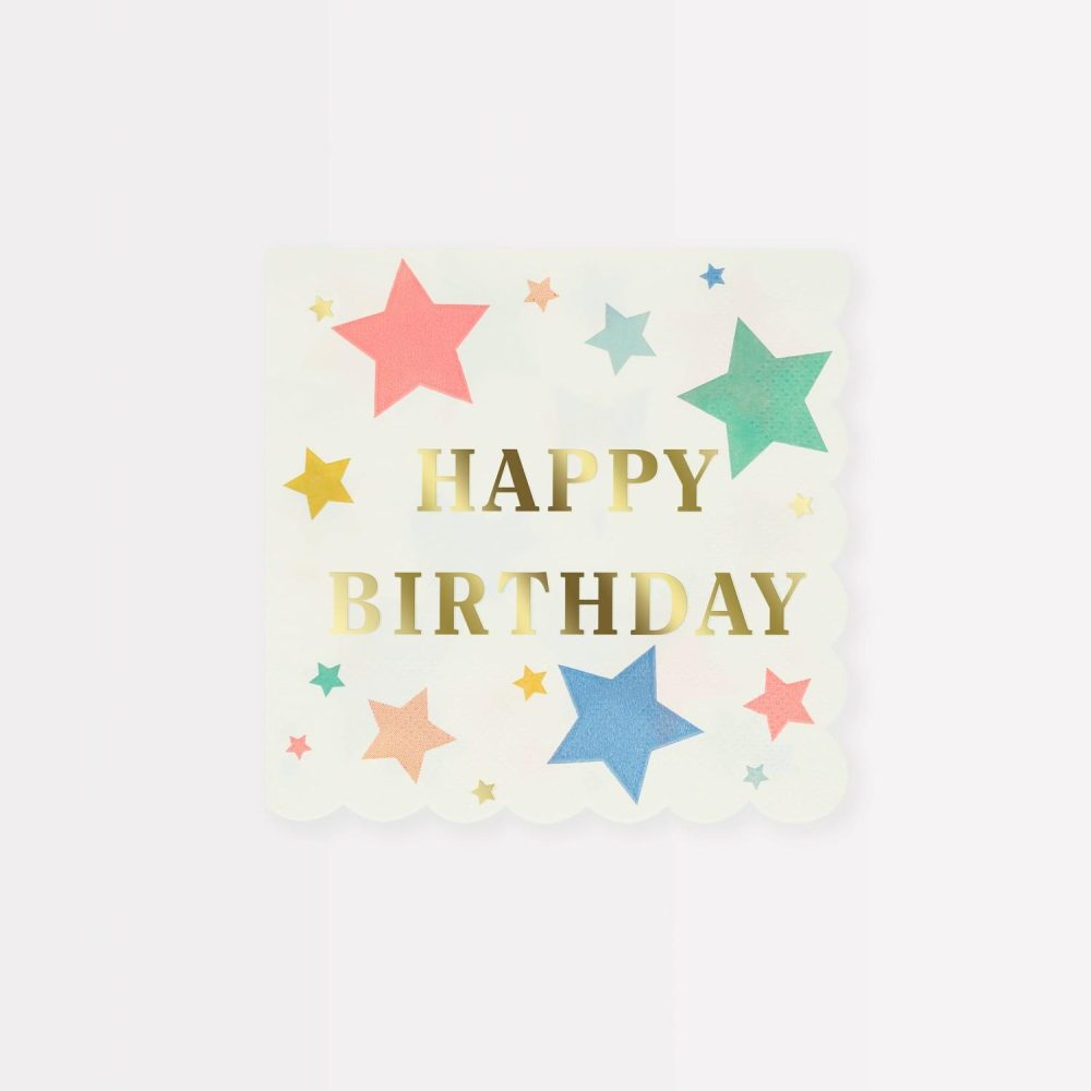 Plates, Cups & Napkins | Happy Birthday Stars Small Napkins (X 16) Party Supplies Plates, Cups & Napkins