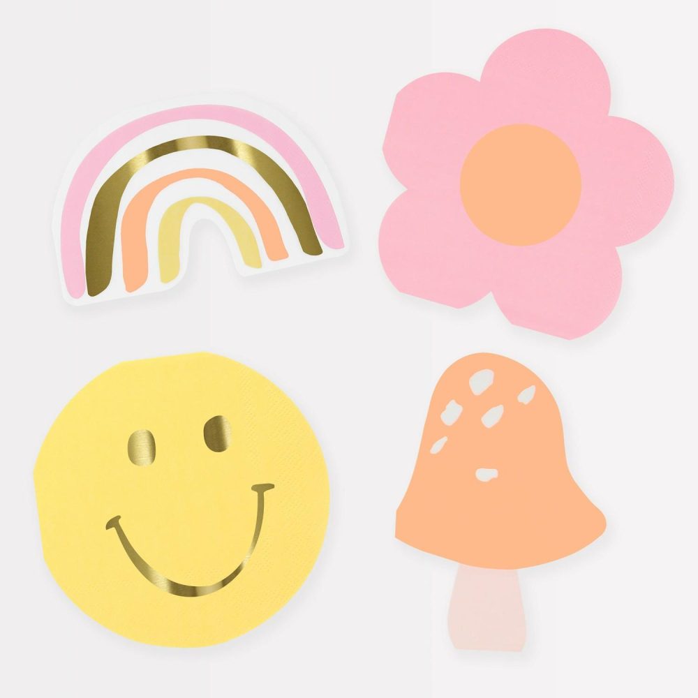 Plates, Cups & Napkins | Happy Icons Shaped Napkins (X 16) Party Supplies Plates, Cups & Napkins