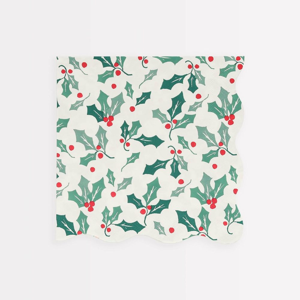 Plates, Cups & Napkins | Holly Pattern Large Napkins (X 16) Party Supplies Plates, Cups & Napkins