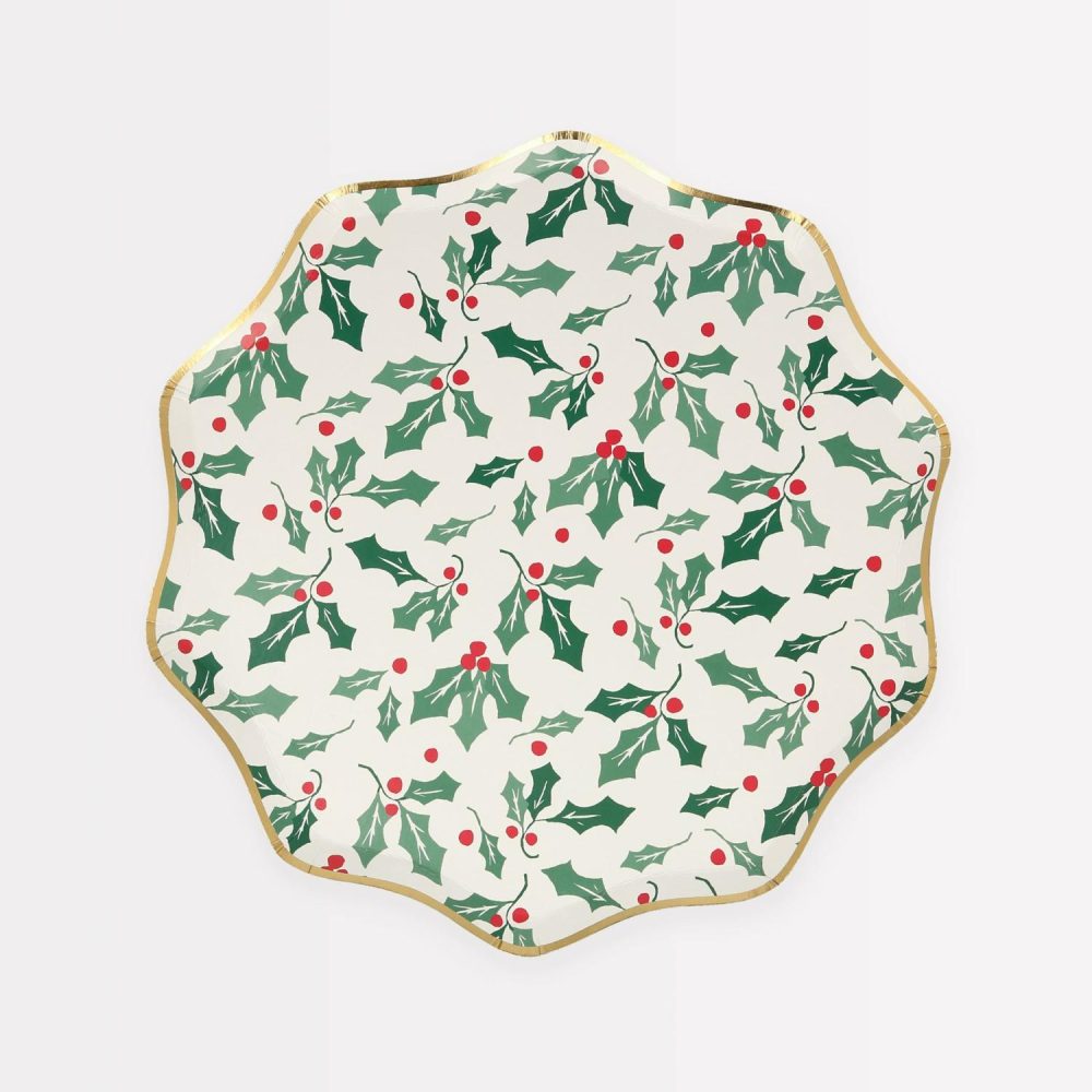 Plates, Cups & Napkins | Holly Pattern Side Plates (X 8) Party Supplies Plates, Cups & Napkins