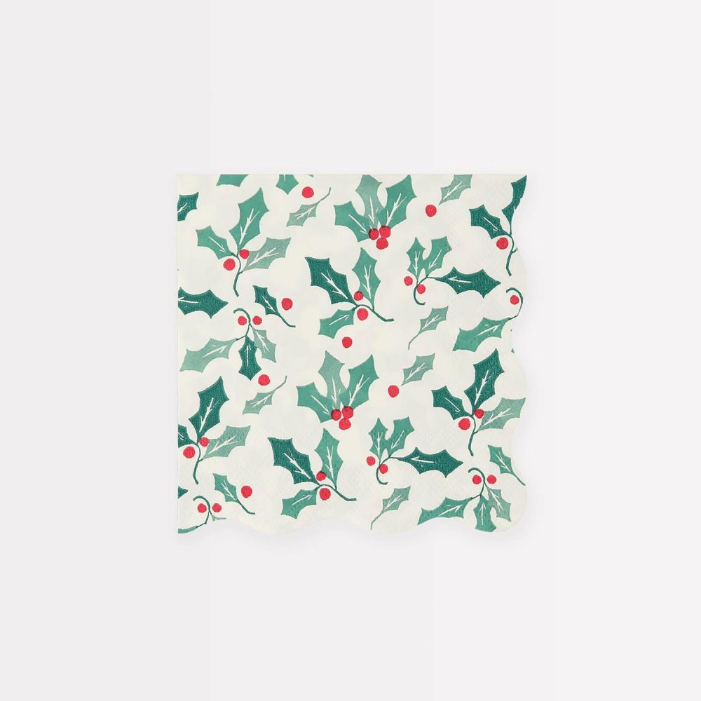 Plates, Cups & Napkins | Holly Pattern Small Napkins (X 16) Party Supplies Plates, Cups & Napkins