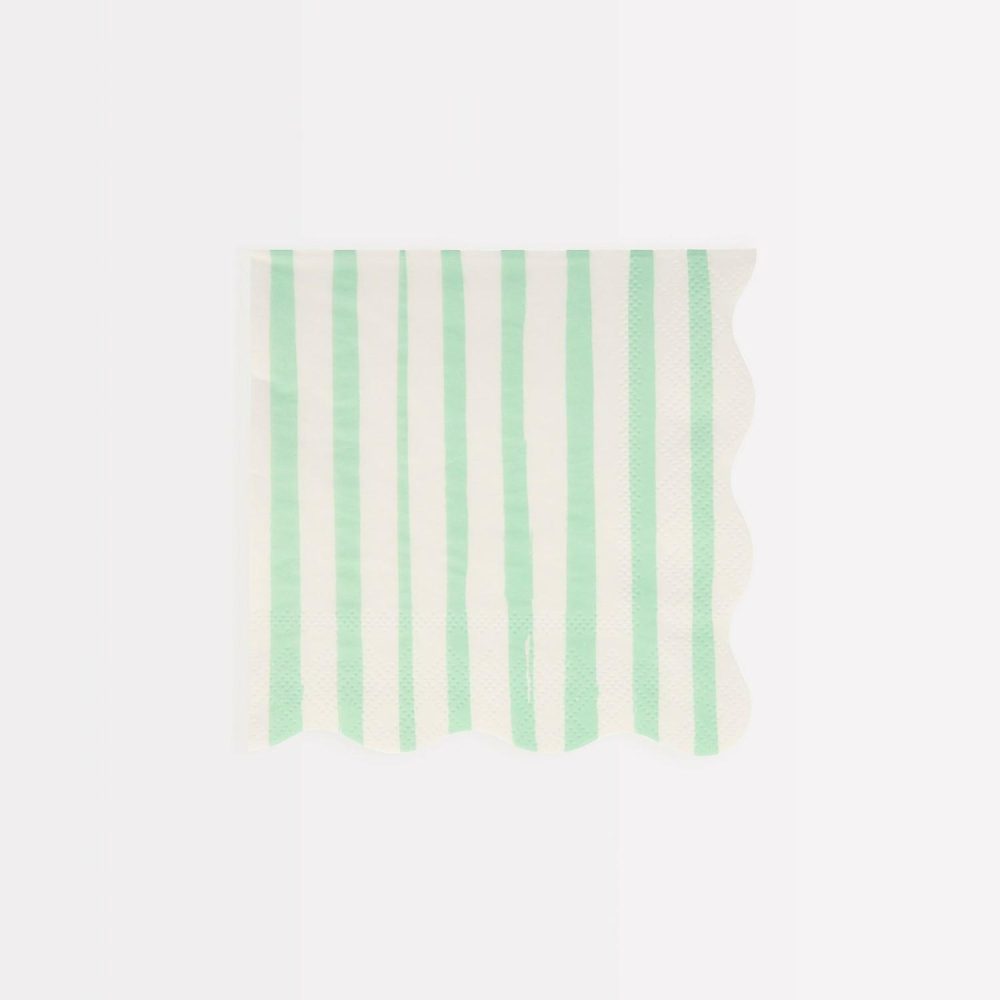 Plates, Cups & Napkins | Mint Stripe Small Napkins (X 16) Party Supplies Plates, Cups & Napkins