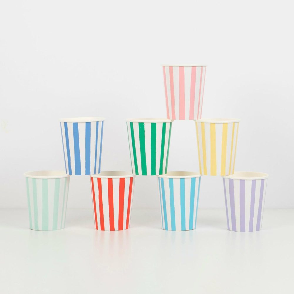 Plates, Cups & Napkins | Mixed Stripe Cups (X 8) Party Supplies Plates, Cups & Napkins