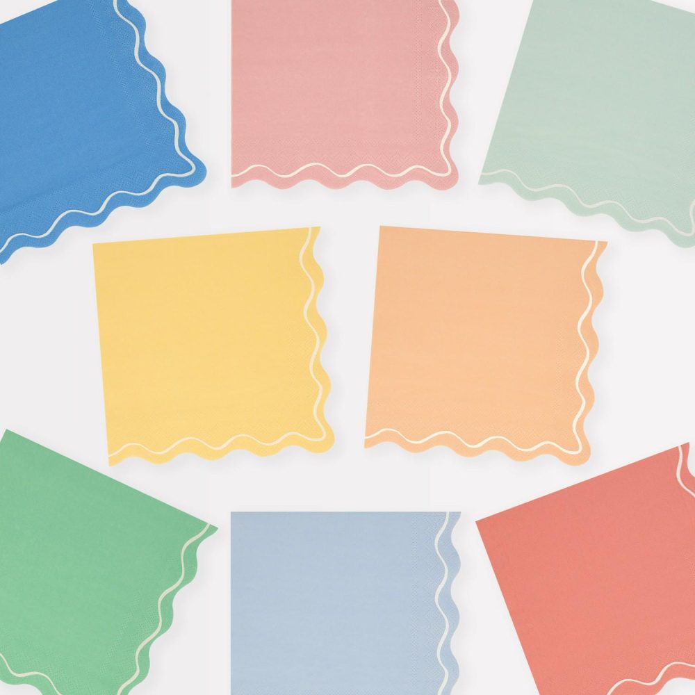 Plates, Cups & Napkins | Mixed Wavy Line Large Napkins (X 16) Party Supplies Plates, Cups & Napkins