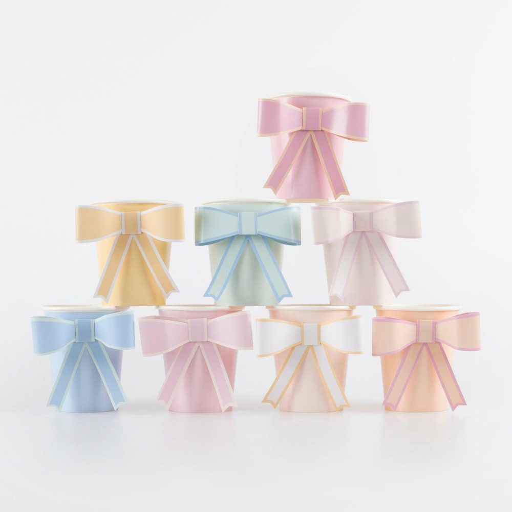 Plates, Cups & Napkins | Pastel Bow Cups (X 8) Party Supplies Plates, Cups & Napkins