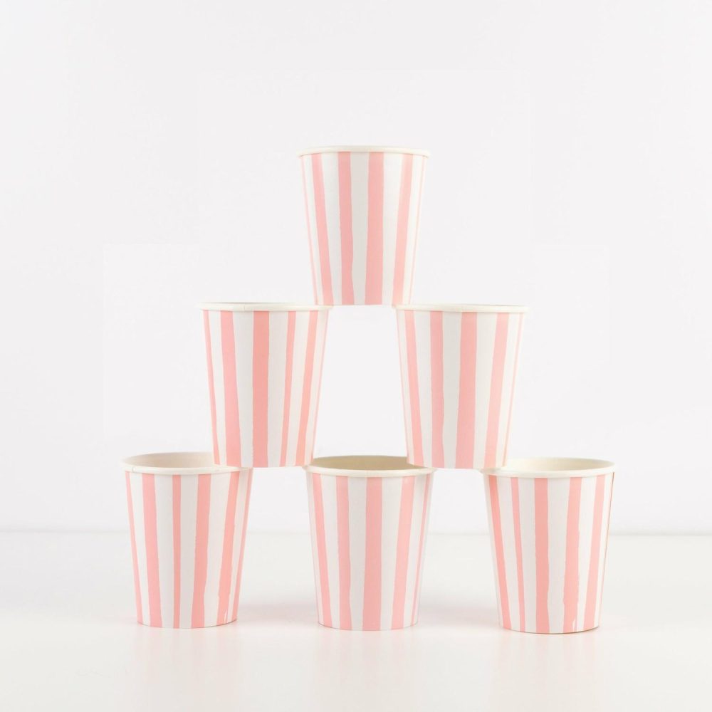 Plates, Cups & Napkins | Pink Stripe Cups (X 8) Party Supplies Plates, Cups & Napkins