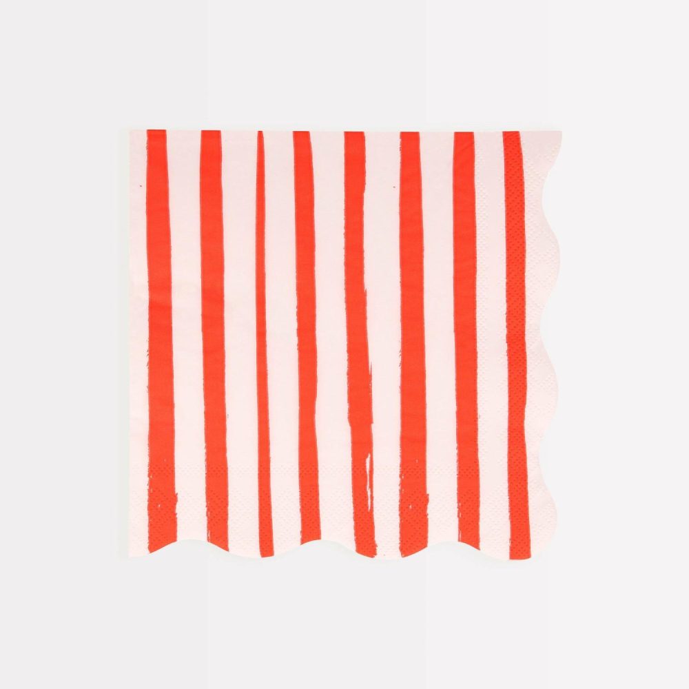 Plates, Cups & Napkins | Red Stripe Large Napkins (X 16) Party Supplies Plates, Cups & Napkins