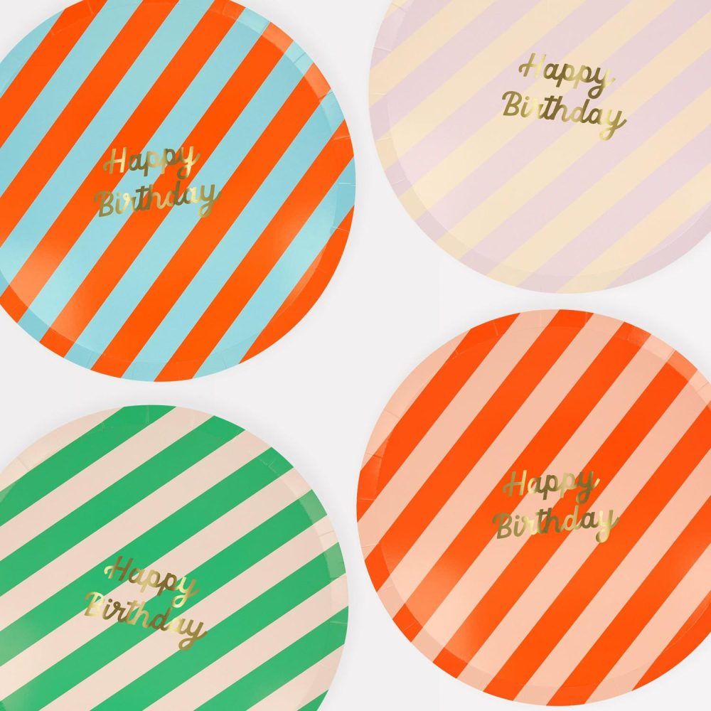 Plates, Cups & Napkins | Stripe Happy Birthday Dinner Plates (X 8) Party Supplies Plates, Cups & Napkins