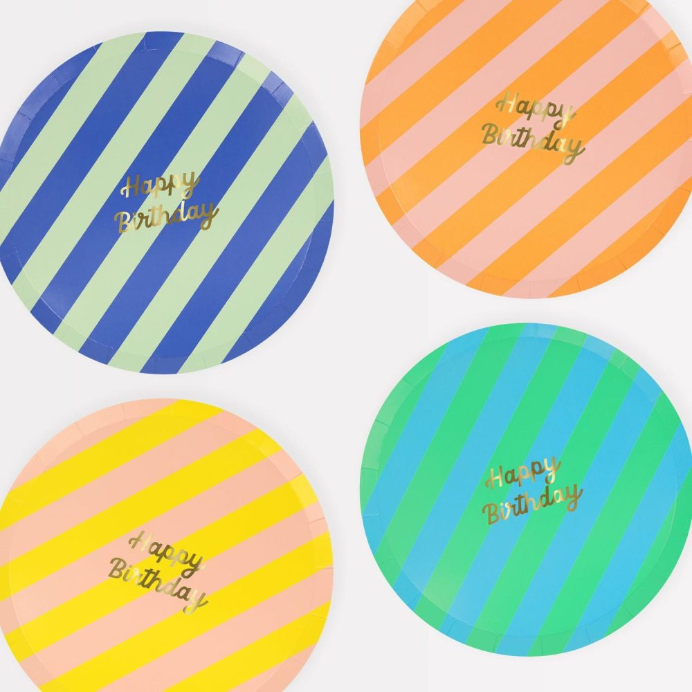 Plates, Cups & Napkins | Stripe Happy Birthday Side Plates (X 8) Party Supplies Plates, Cups & Napkins