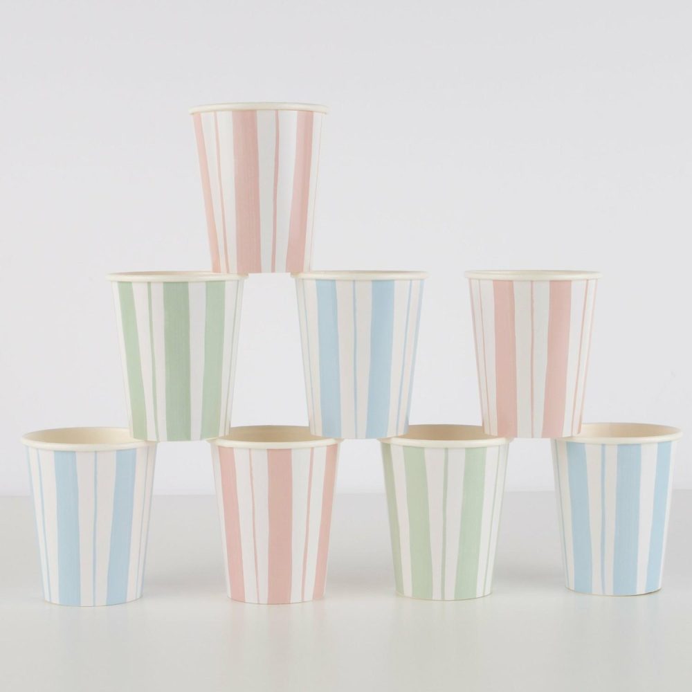 Plates, Cups & Napkins | Ticking Stripe Cups (X 8) Party Supplies Plates, Cups & Napkins