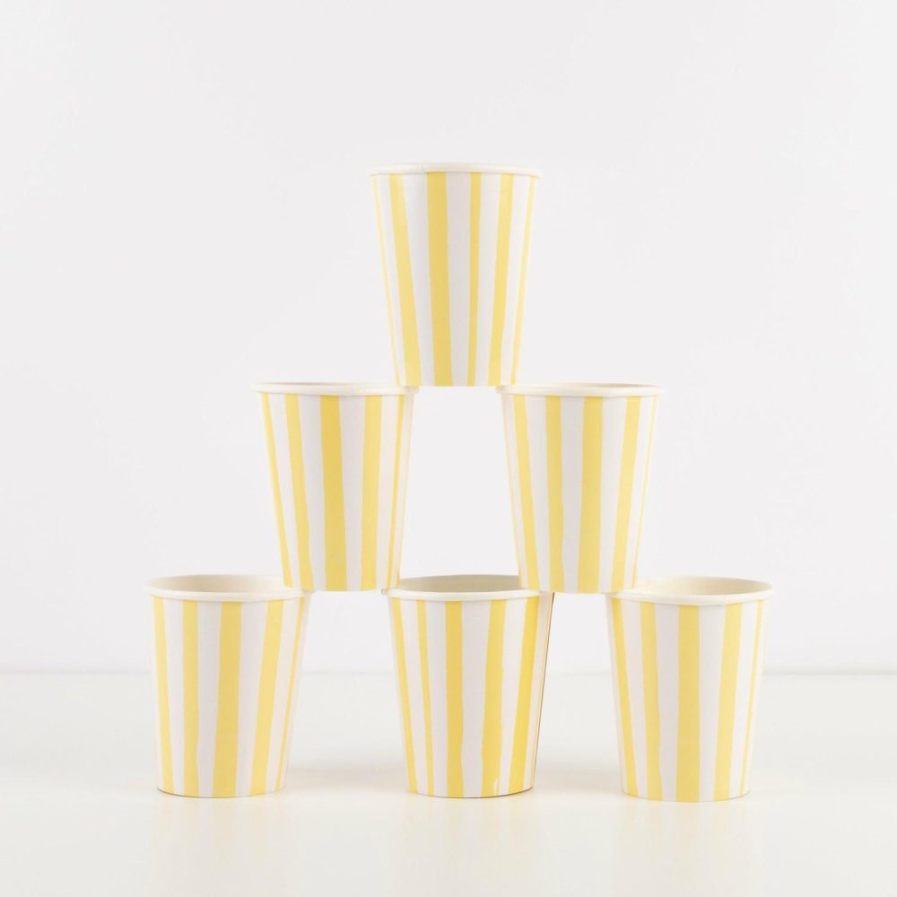 Plates, Cups & Napkins | Yellow Stripe Cups (X 8) Party Supplies Plates, Cups & Napkins