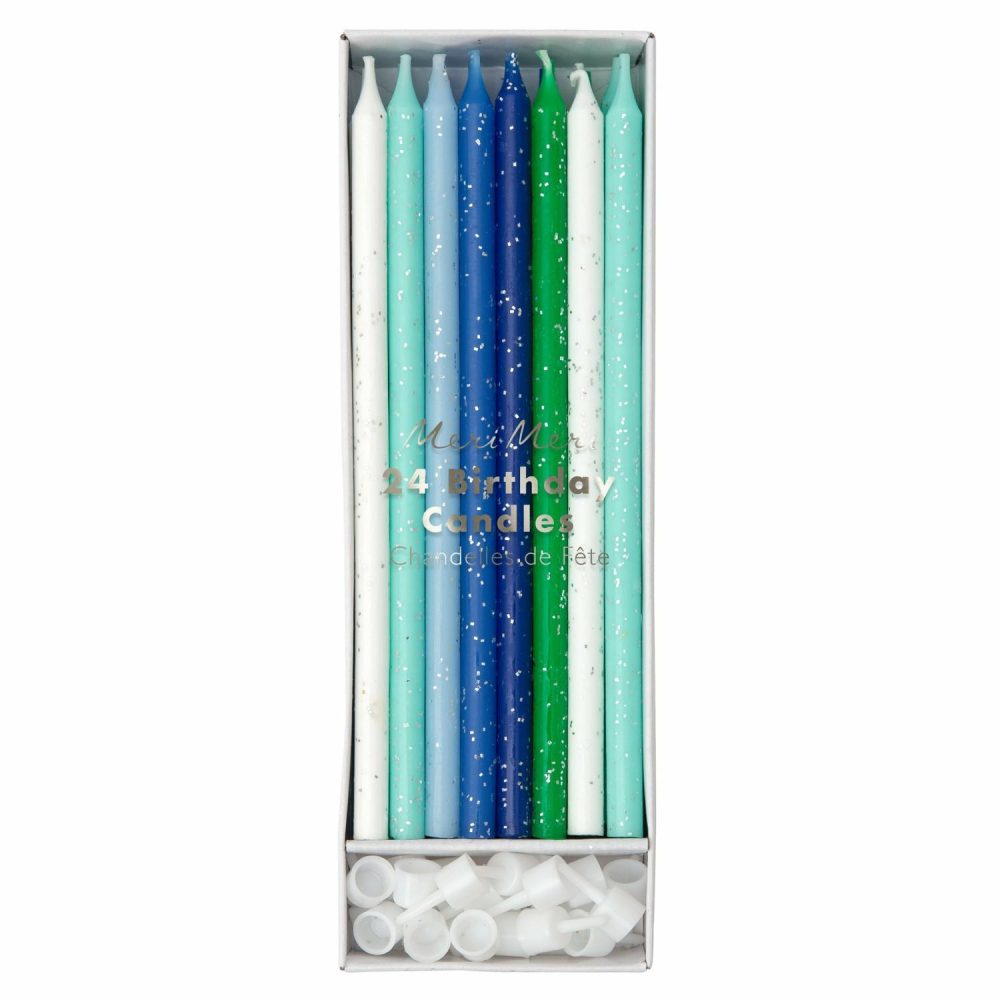 Printed Candles | Blue & Green Glitter Candles (X 24) Candles Printed Candles