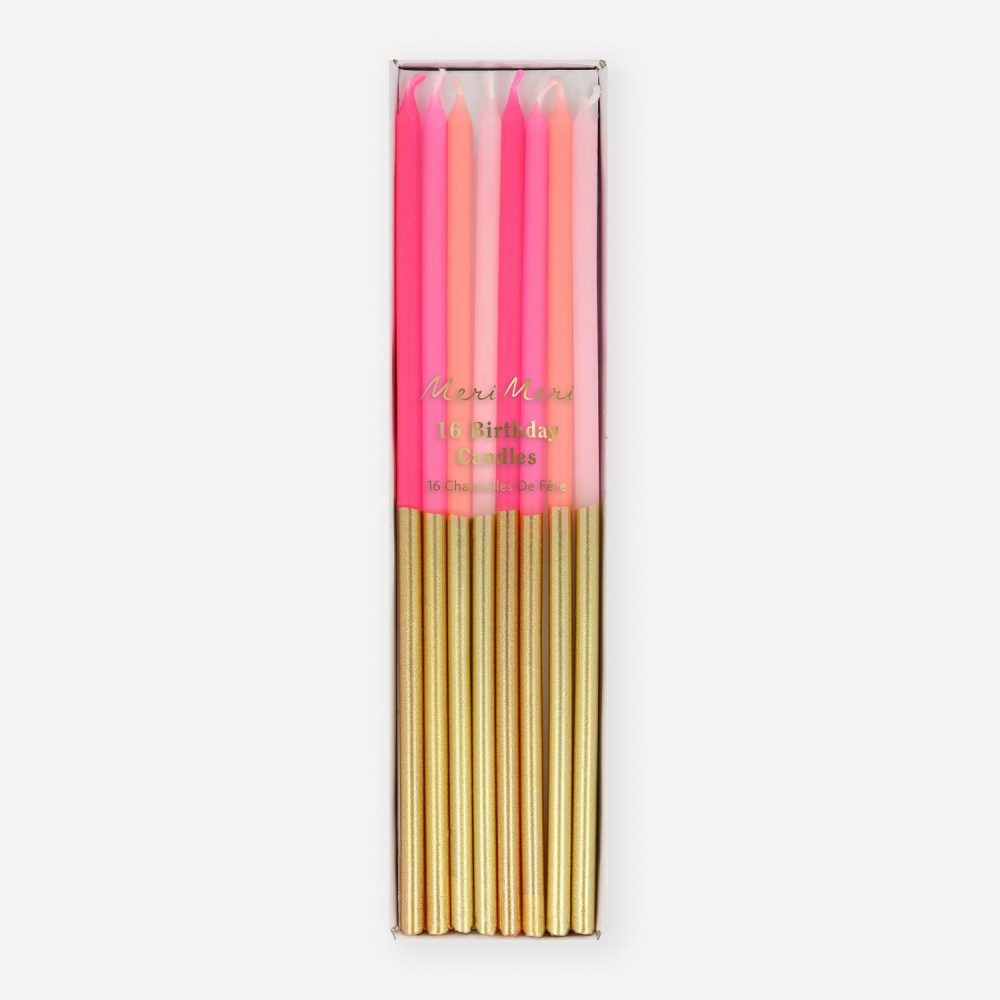 Printed Candles | Gold Dipped Pink Mix Candles (X 16) Candles Printed Candles