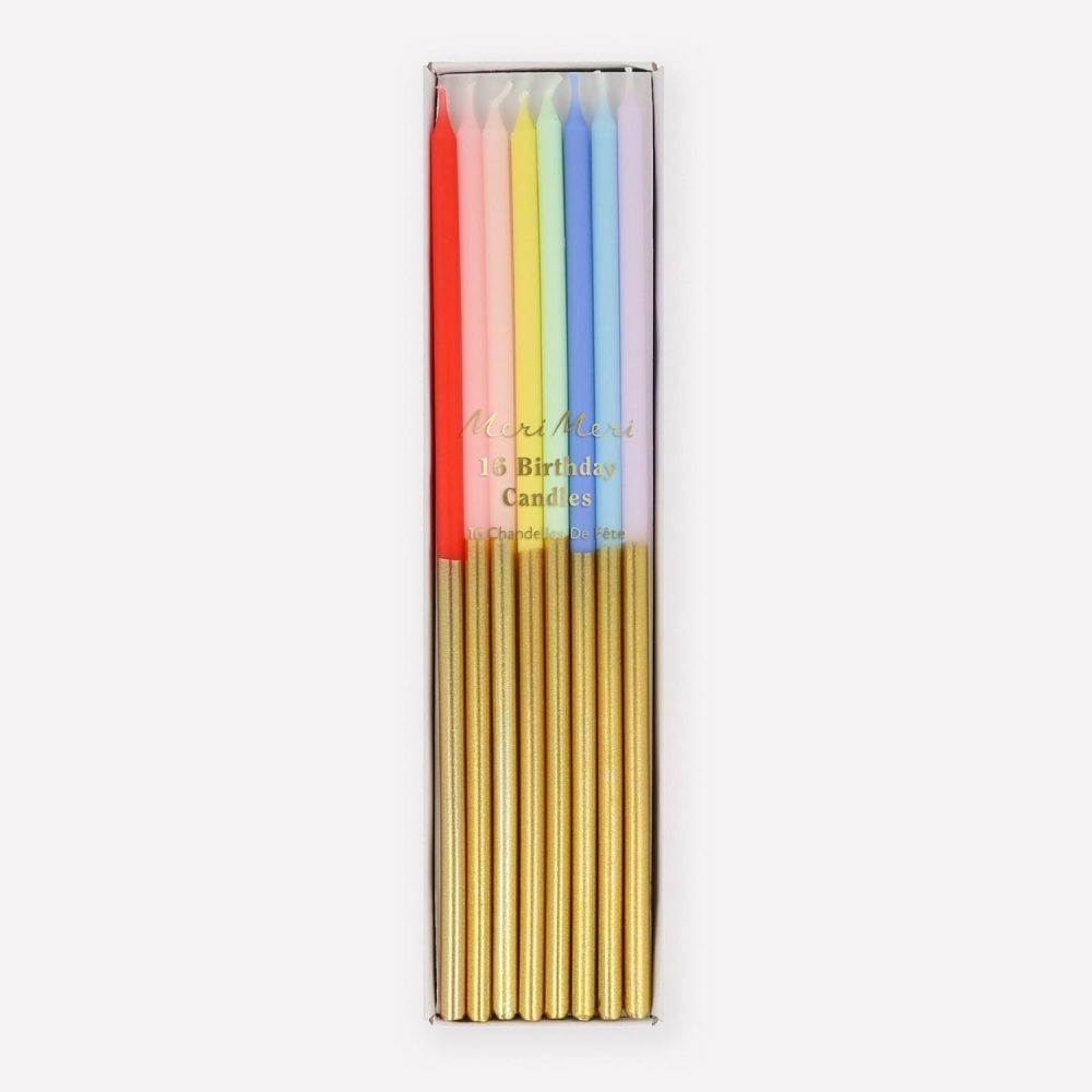 Printed Candles | Gold Dipped Rainbow Mix Candles (X 16) Candles Printed Candles