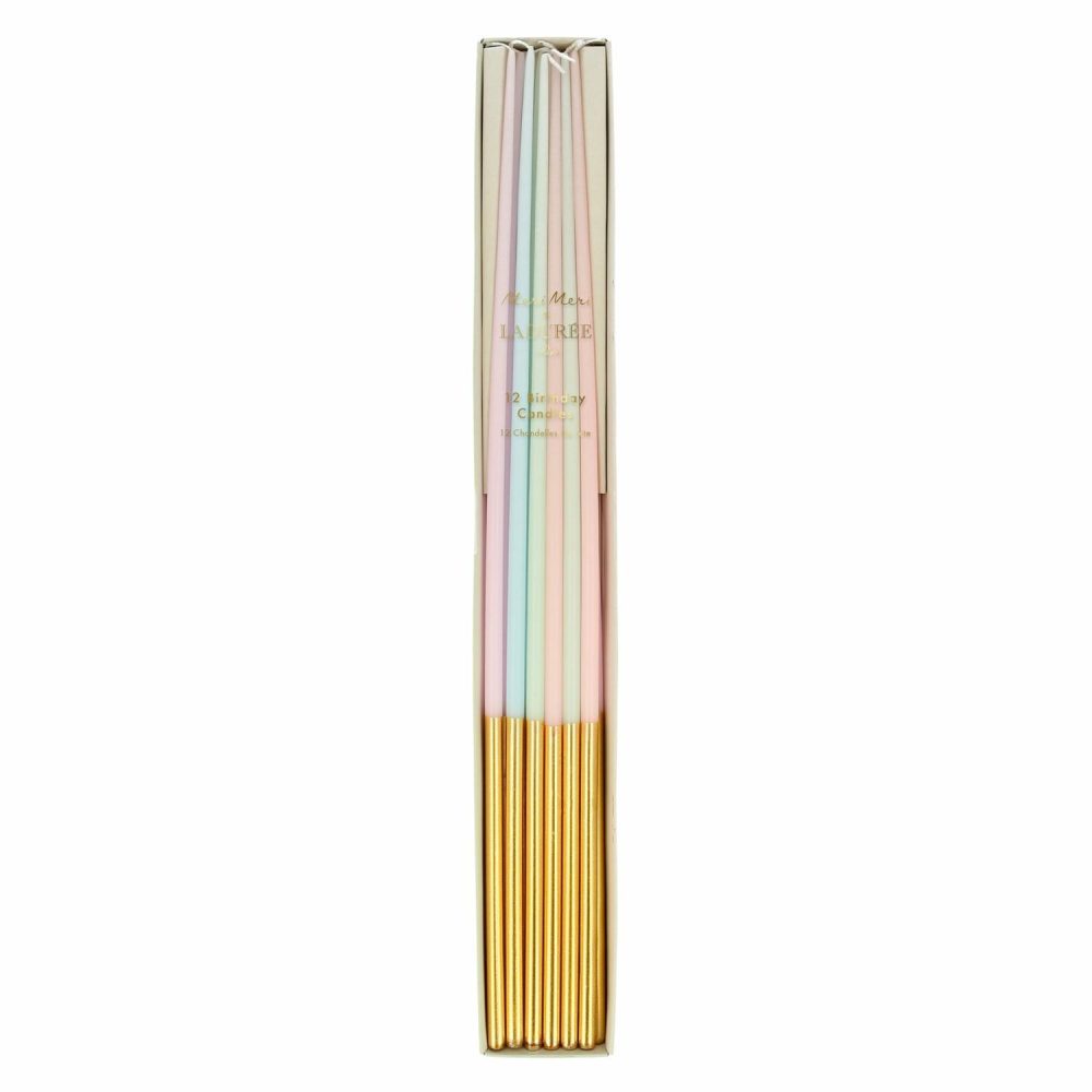 Printed Candles | Ladurée X Meri Meri Paris Gold Dipped Tall Tapered Candles (X 12) Candles Printed Candles