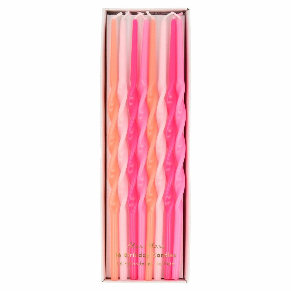 Printed Candles | Pink Twisted Long Candles (X 16) Candles Printed Candles