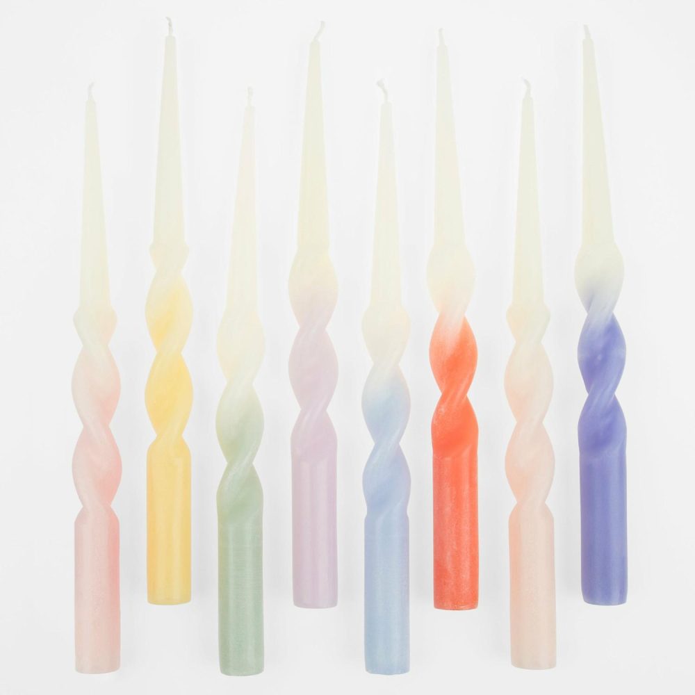 Printed Candles | Rainbow Twisted Table Candles (X 8) Candles Printed Candles