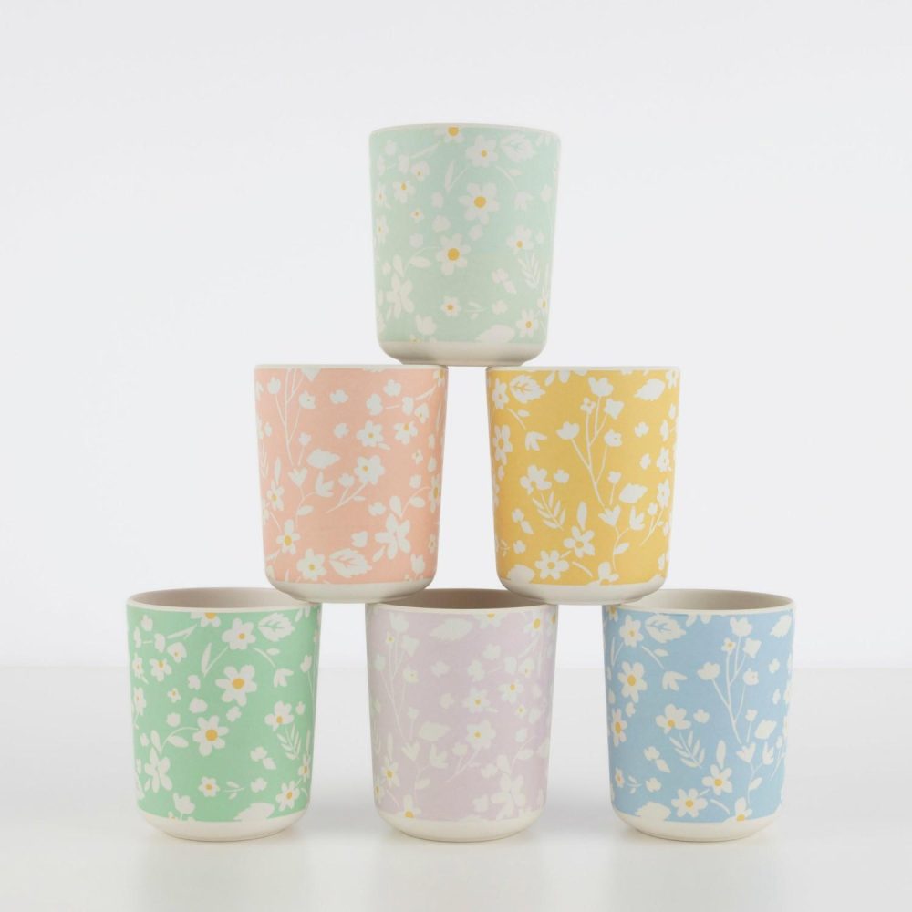 Reusable Or Compostable | Floral Reusable Bamboo Cups (X 6) Party Supplies Reusable Or Compostable