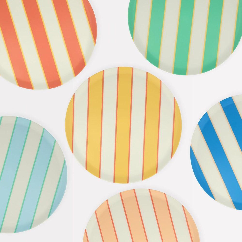 Reusable Or Compostable | Mixed Stripe Recycled Plastic Large Plates (X 6) Party Supplies Reusable Or Compostable