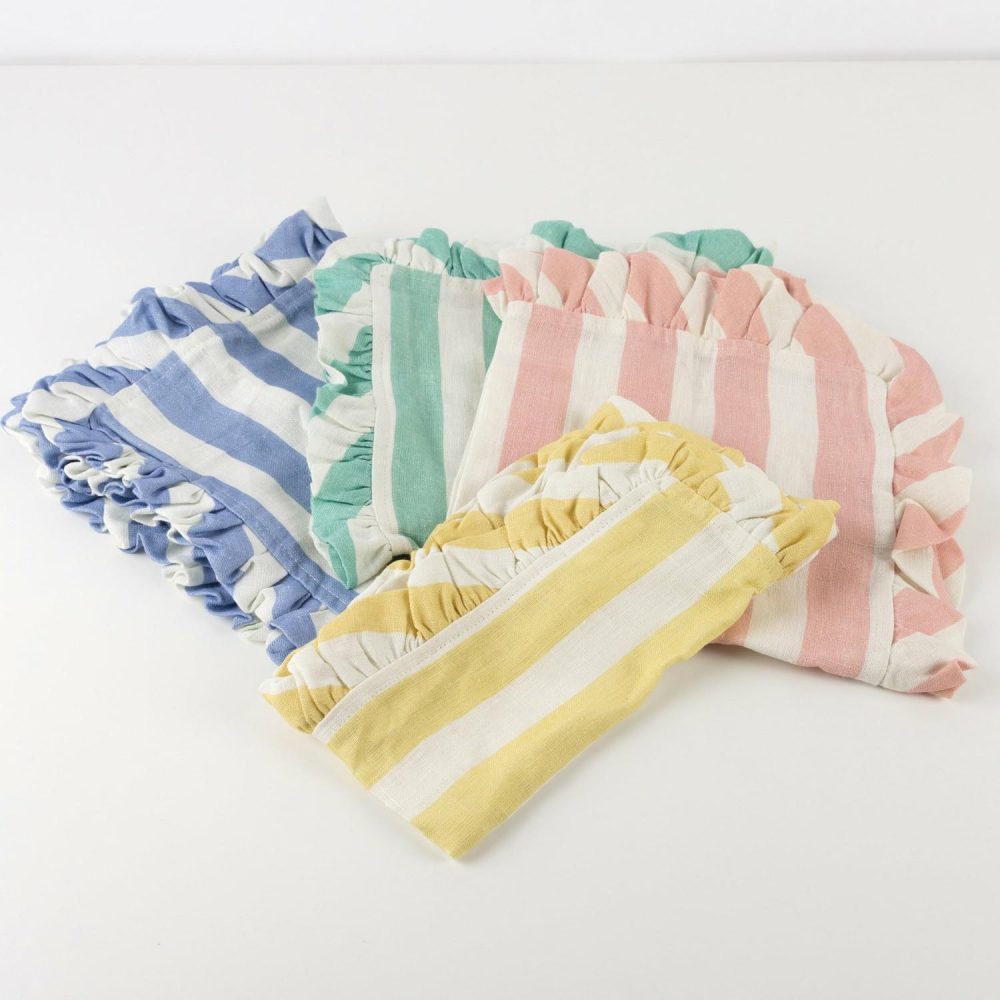 Reusable Or Compostable | Stripe Ruffle Fabric Napkins (X 4) Party Supplies Reusable Or Compostable