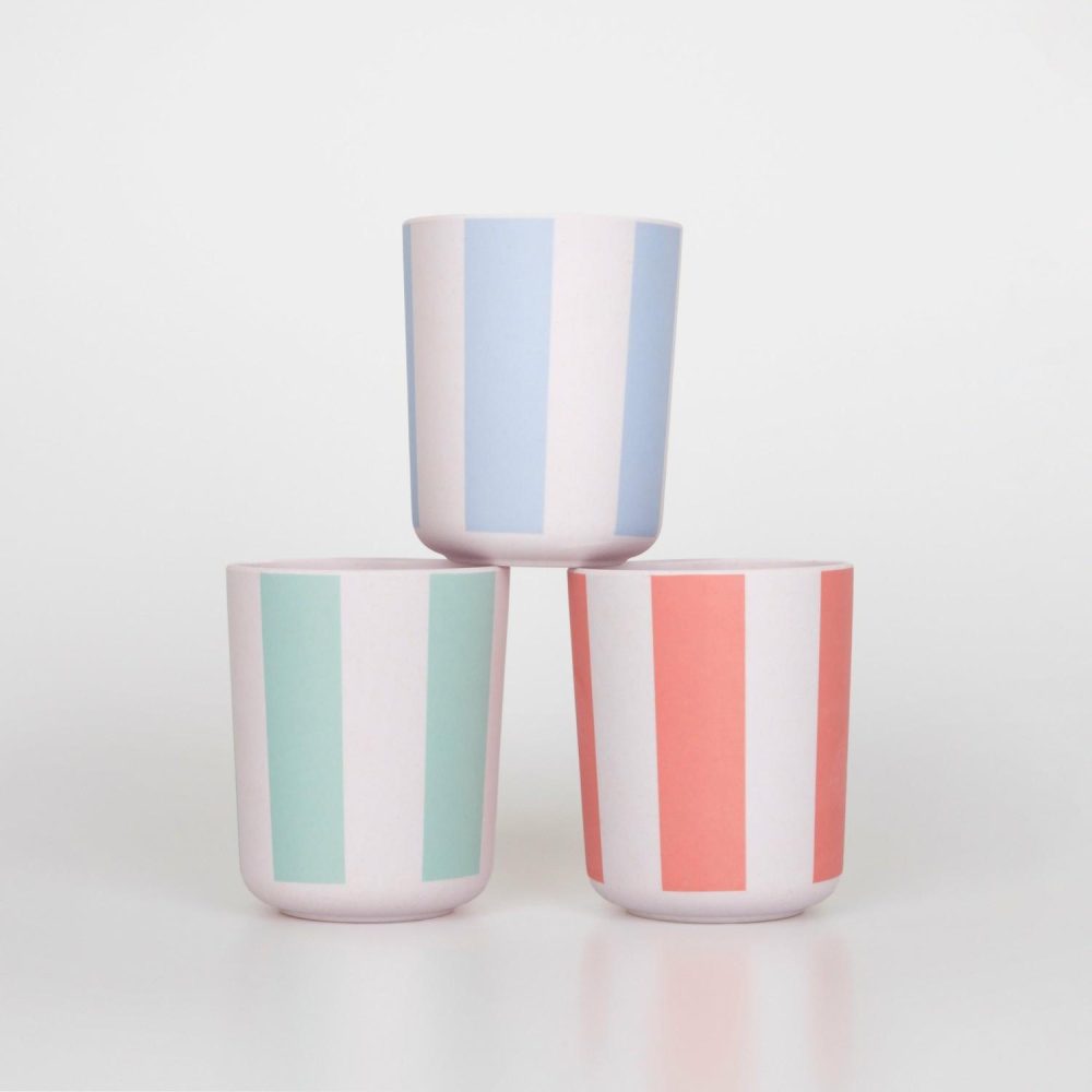 Reusable Or Compostable | Stripy Reusable Bamboo Cups (X 6) Party Supplies Reusable Or Compostable