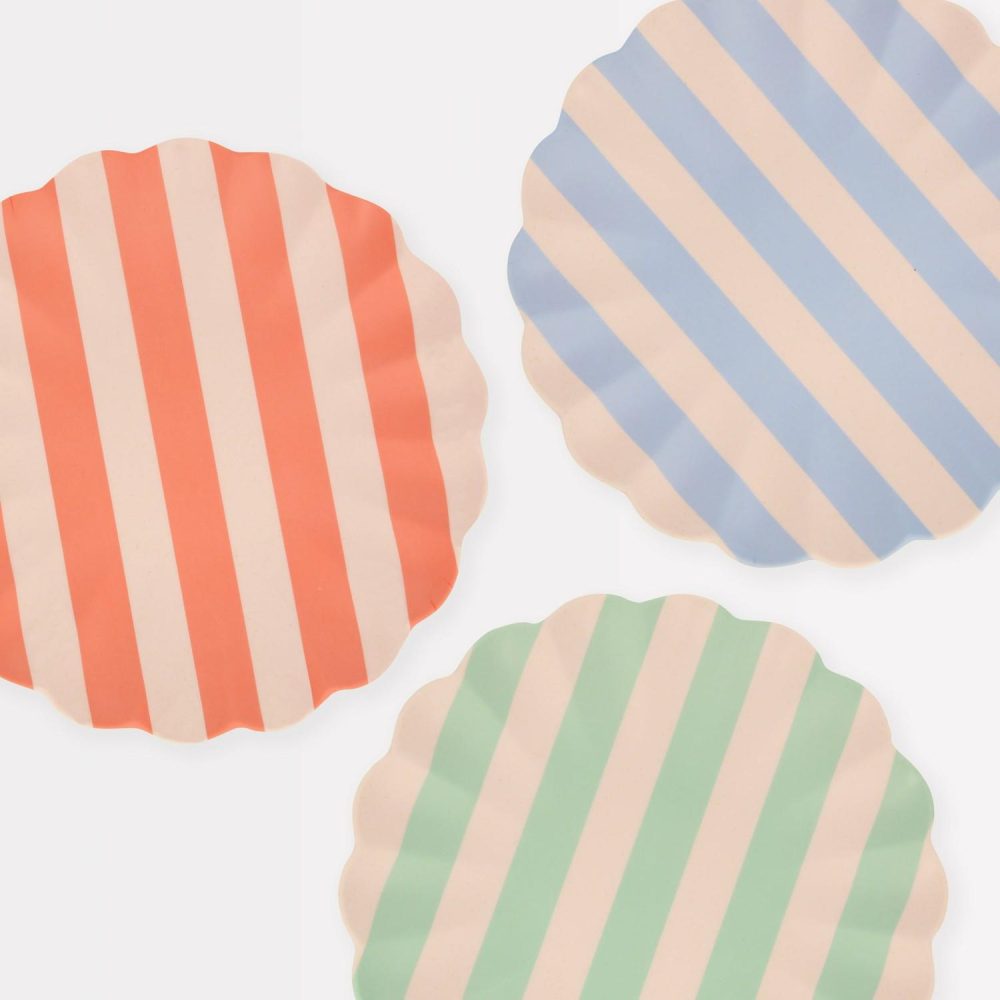 Reusable Or Compostable | Stripy Reusable Bamboo Large Plates (X 6) Party Supplies Reusable Or Compostable