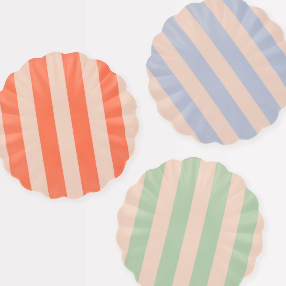 Reusable Or Compostable | Stripy Reusable Bamboo Small Plates (X 6) Party Supplies Reusable Or Compostable