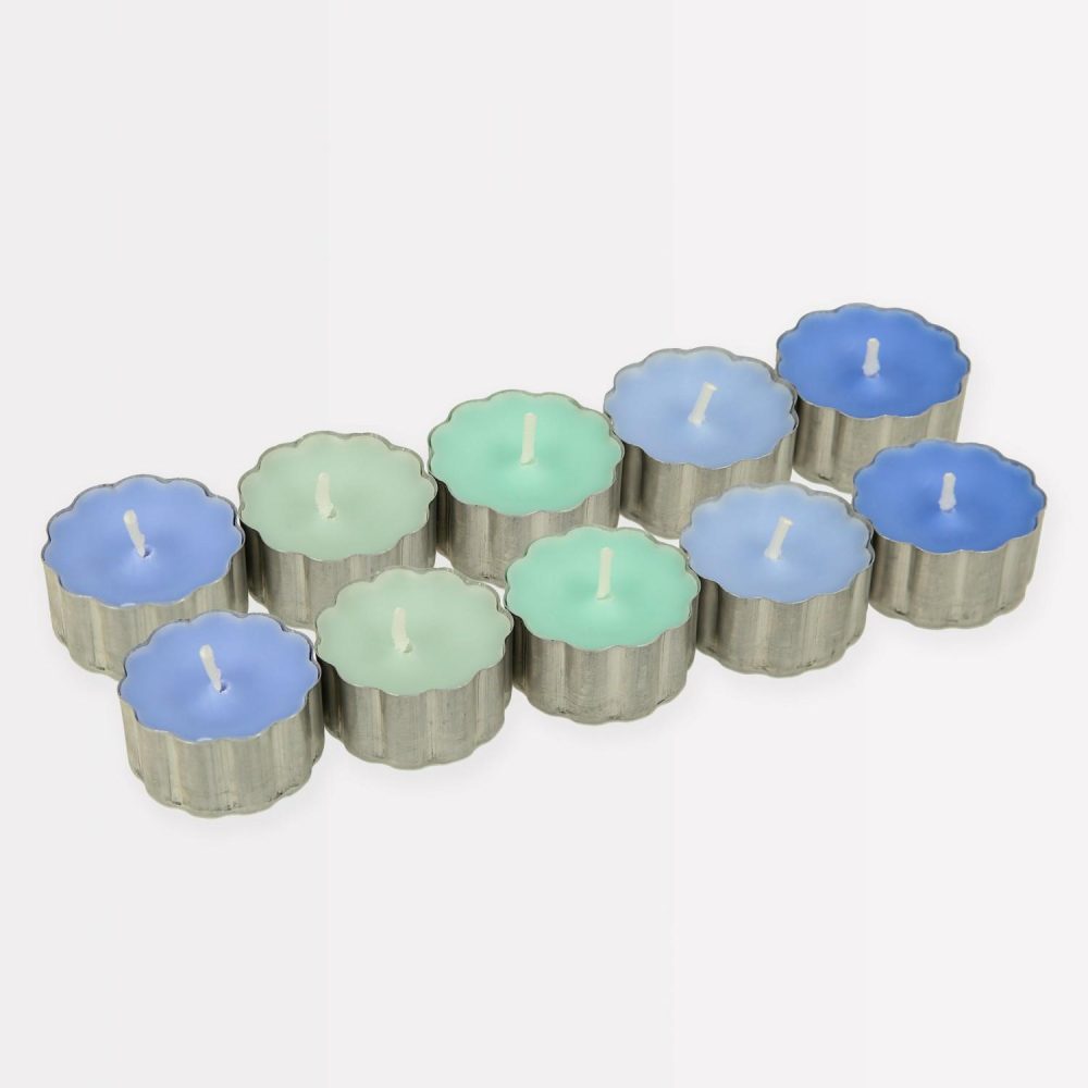 Table Candles | Blue & Green Tealight Candles (X 10) Candles Table Candles