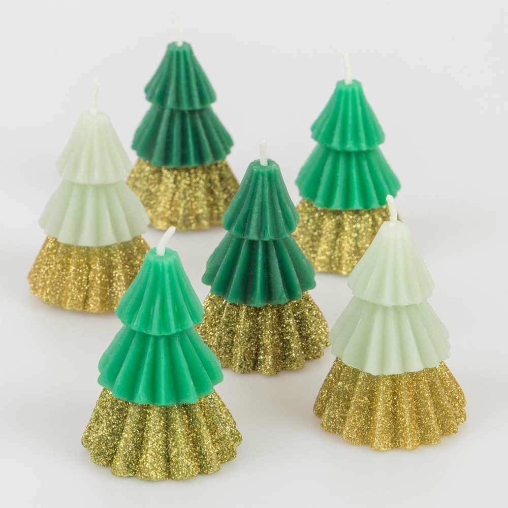 Table Candles | Green Mini Tree Candles (X 6) Candles Table Candles