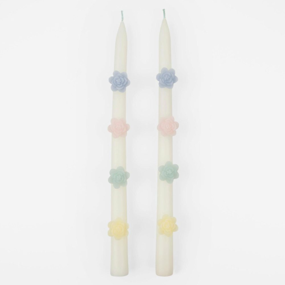 Table Candles | Pastel Flower Taper Candles (X 2) Candles Table Candles